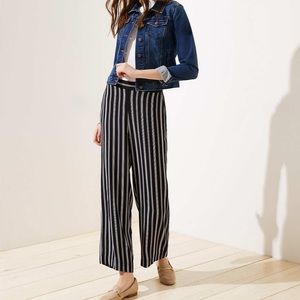 LOFT Fluid Wide Leg Black White Striped Pant S